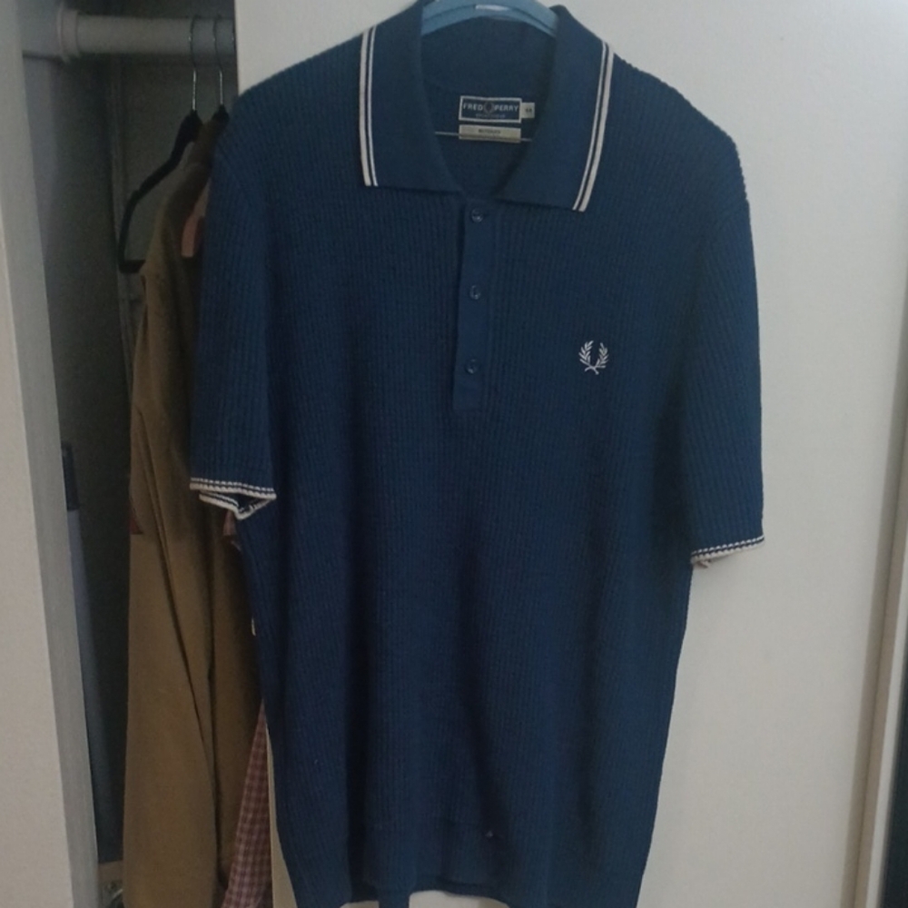 Fred Perry Knit Blue Polo Shirt Classic White Tip Design
